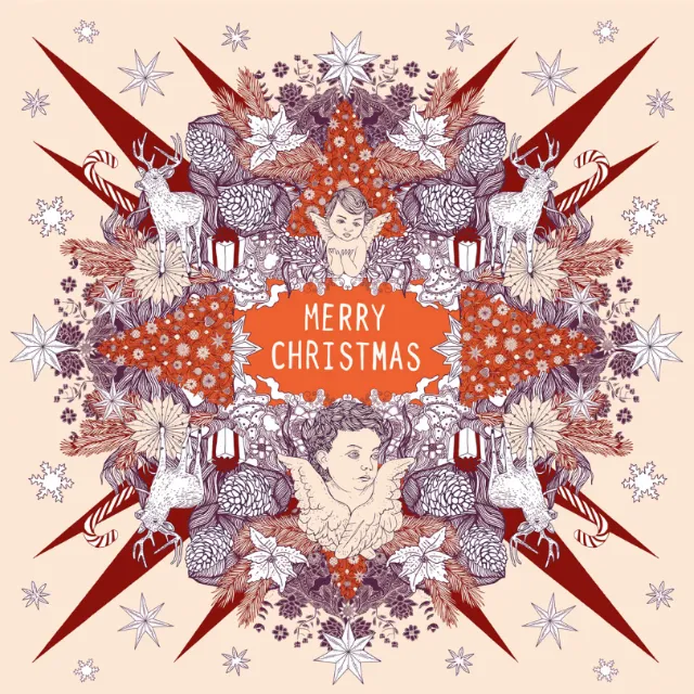 Intricate Christmas design with deer, angels, stars, and foliage by Tobias Göbel