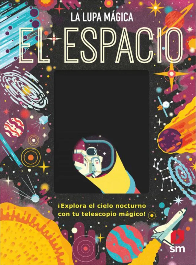 Colorful children's book cover with space objects by Donough O'Malley