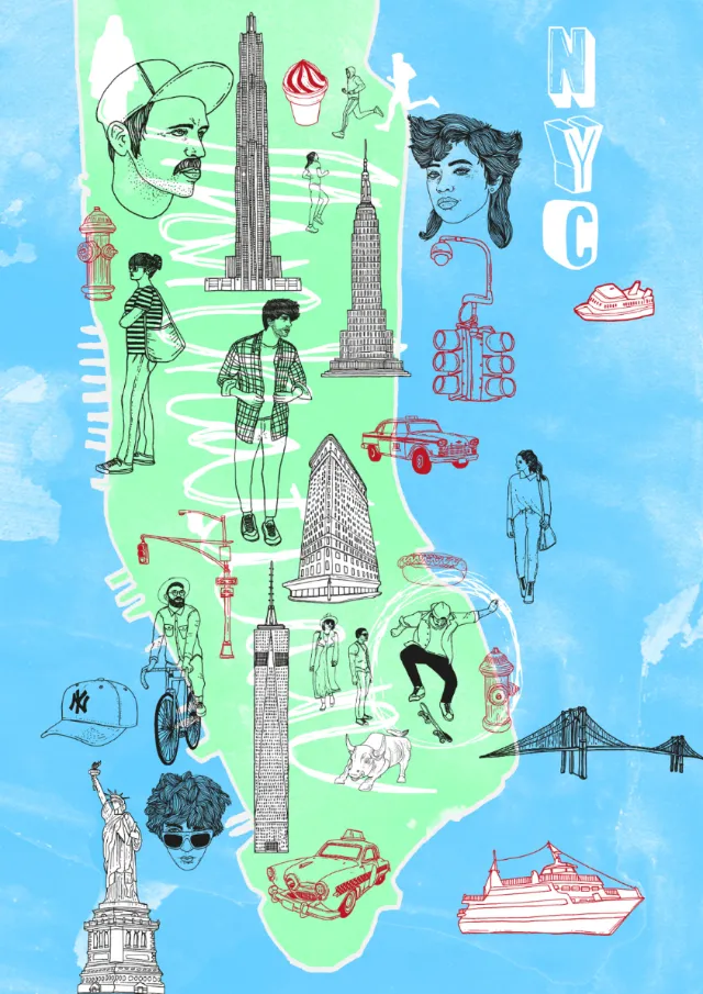 New York City landmarks and icons illustration by Tobias Göbel