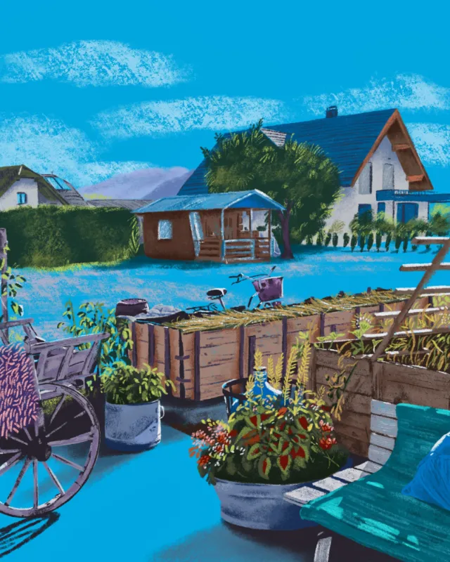 Slovene suburbs rendered with oil pastels