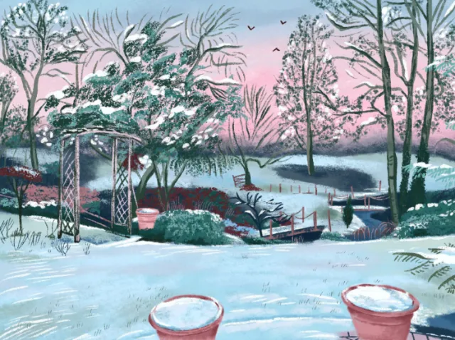 A landscape painting of Granny's Garden