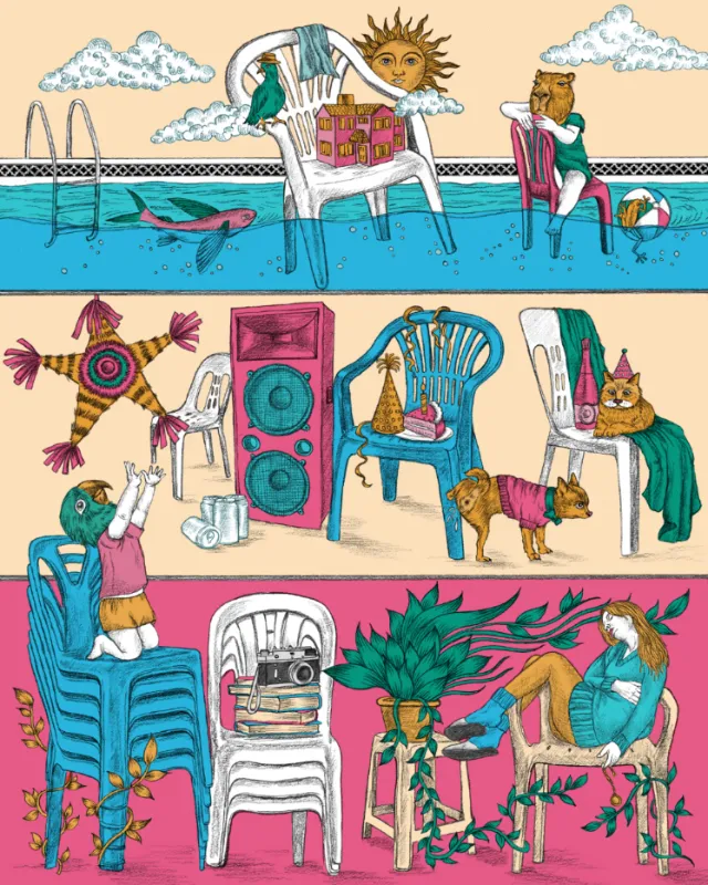 The monobloc chair illustrations for Bacánika magazine