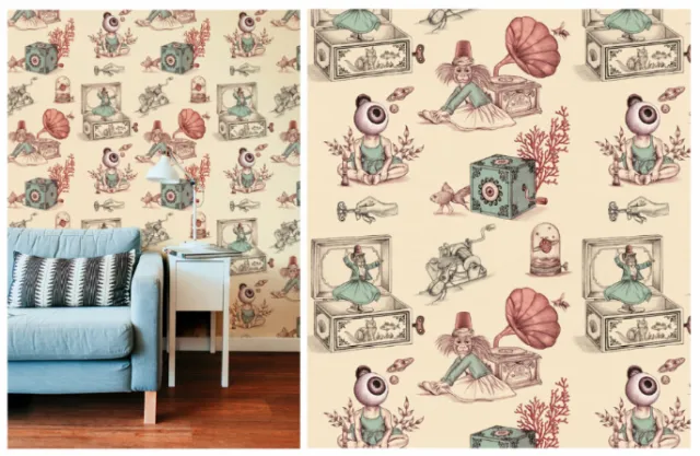 Music box themed pattern design by Carolina Zambrano