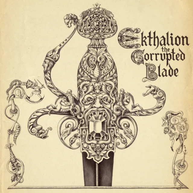 Intricate sword illustration titled Ekthalion the Corrupted Blade by Sveta Dorosheva