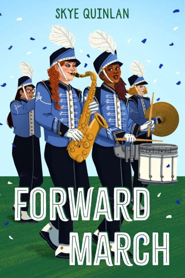 Forward March" book illustration depicting the school's marching band