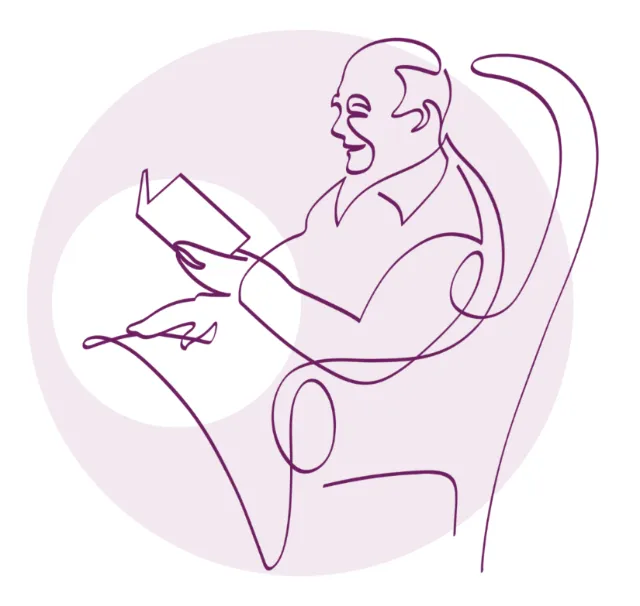 Minimalist line drawing of a man reading a book by Albert Morell