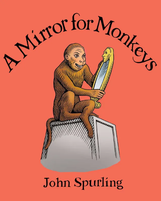 Monkey holding a hand mirror, illustration by Martin Hargreaves
