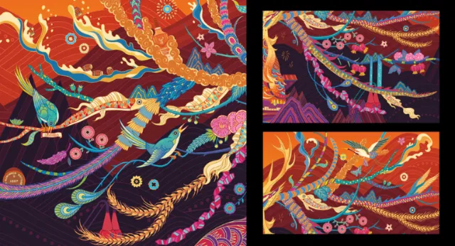 Colorful abstract serpent-like patterns by Yixin Zeng