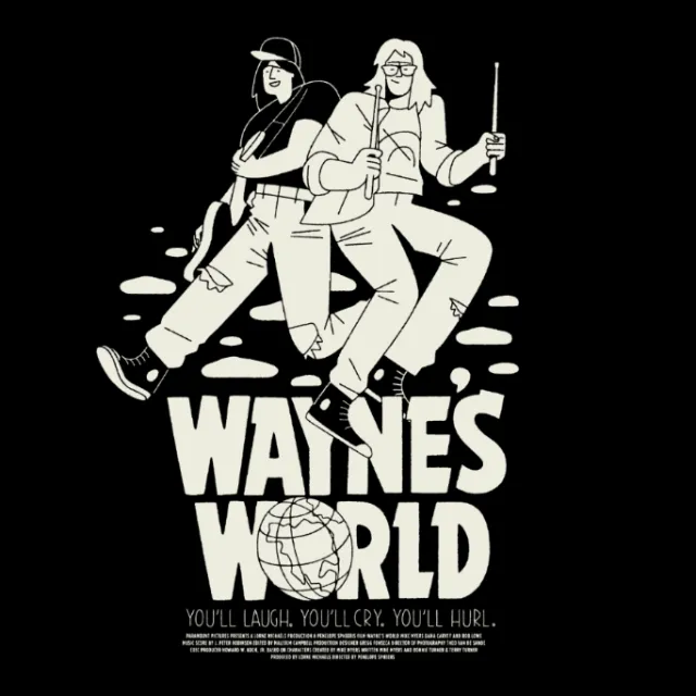 Black and white Wayne's World illustration by Joseph Carrington