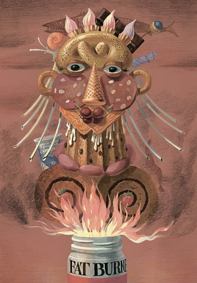 Surreal abstract figure emerging from a fat burner jar by Victoria Fomina