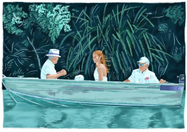 Visualise of a blushing bride sailing away