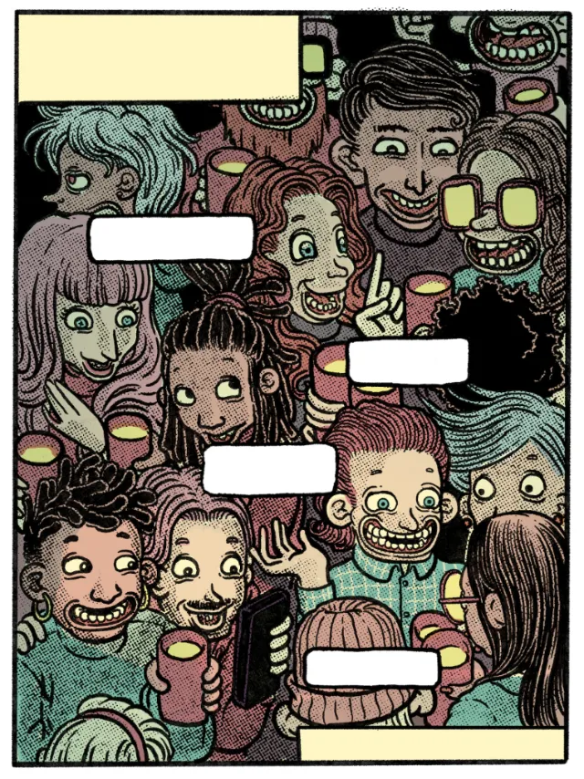 Comic panel of diverse smiling characters by Carles Garcia O'Dowd