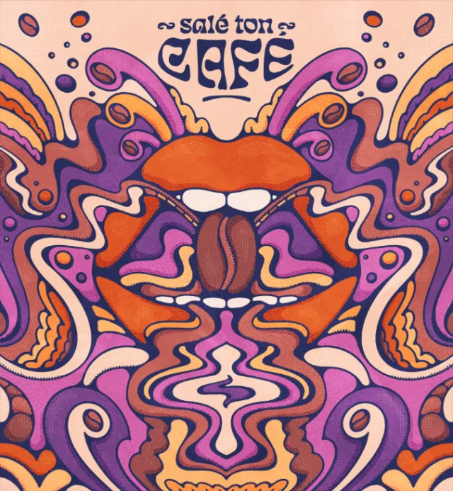 Psychedelic coffee art with beans and swirling patterns by Lively Scout