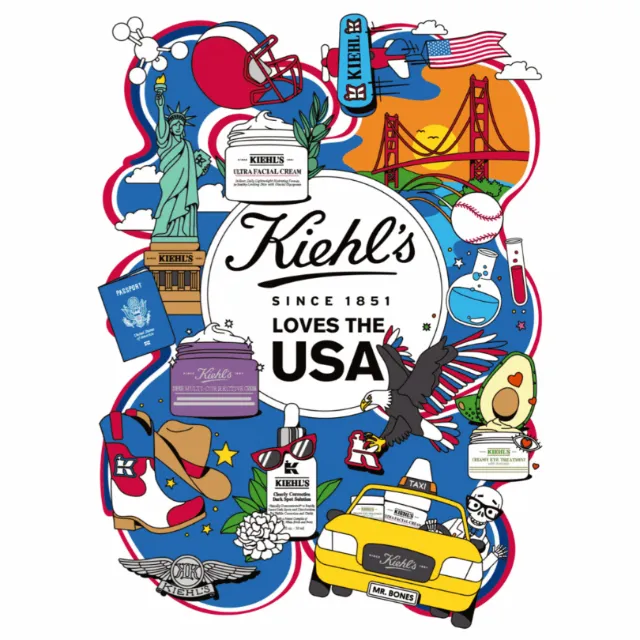 Illustration with Kiehl's product and iconic USA symbols by Season of Victory