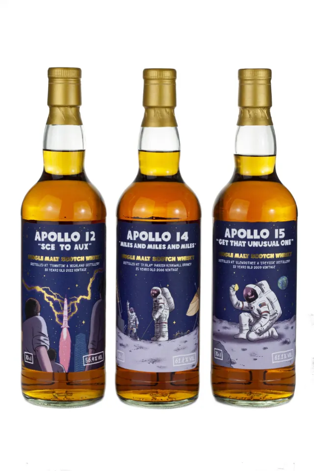 Set of 3 Apollo themed whisky labels