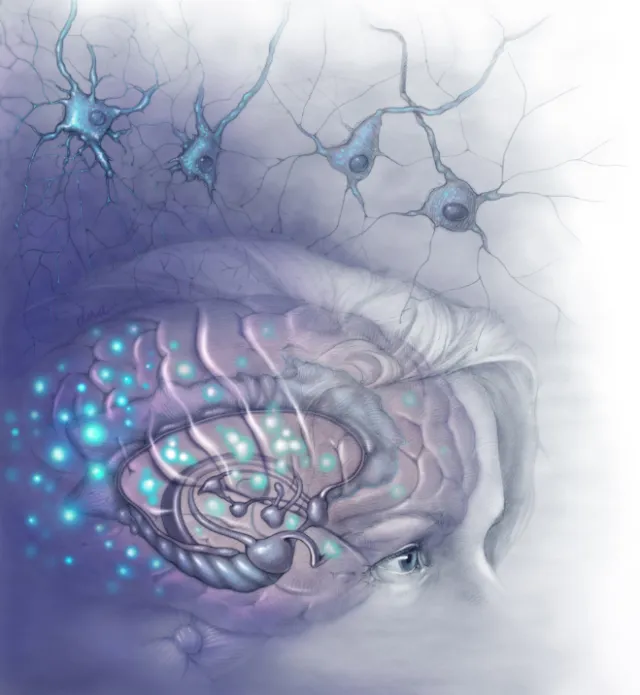 Surreal brain and neuron illustration by Alex Webber