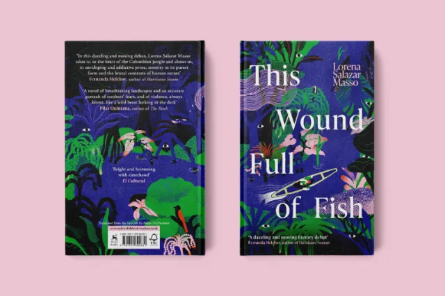 Book cover of This Wound Full of Fish with aquatic illustrations by Gina Rosas Moncada