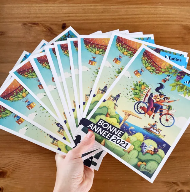 Bonne Année 2021 cards with colorful outdoor illustration by Luiza Laffitte