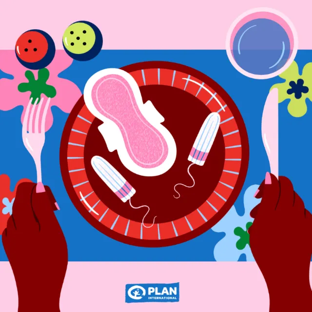 Decorative illustration of tampons and pads on plate by Alyah Holmes