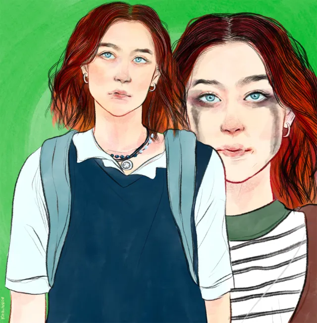 Double portrait of Lady Bird with red hair and blue eyes by Koalanov