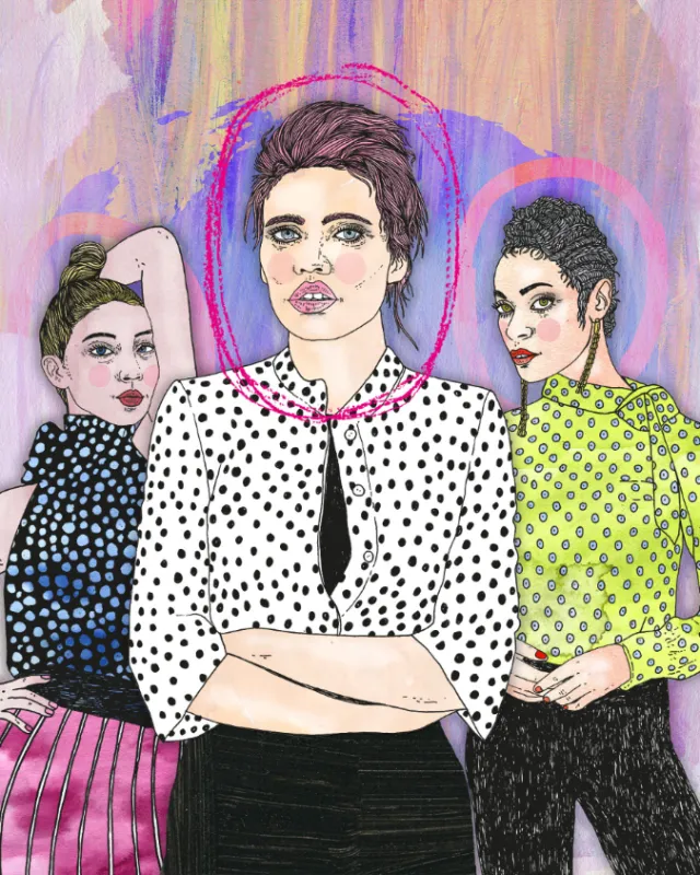 Three women wearing polka dot tops with different colors by Tobias Göbel