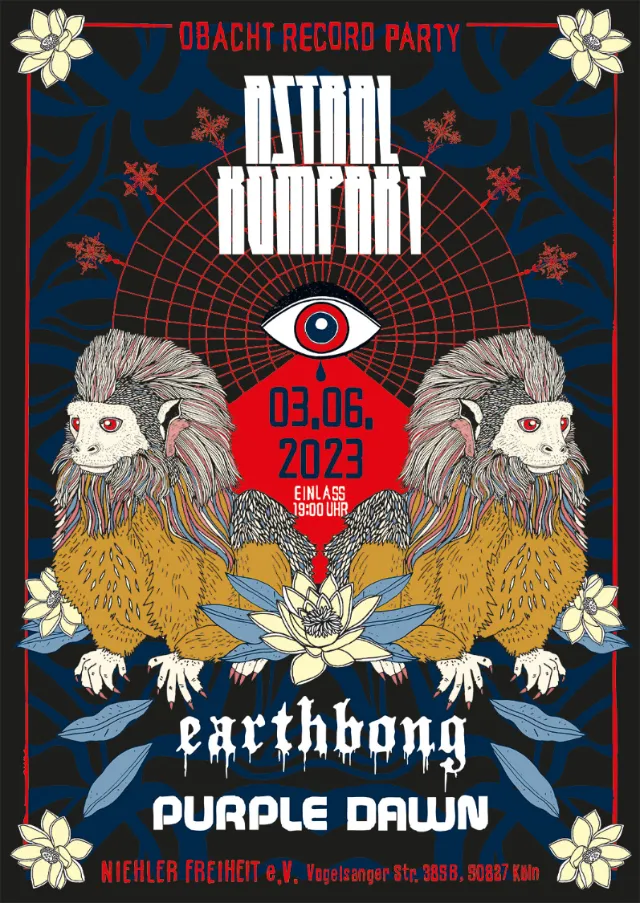 Concert poster with lion illustrations and event text by Tobias Göbel