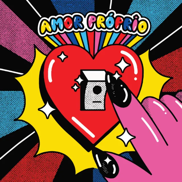 Pop art heart with coffee bag and colorful background by Marina Procházka