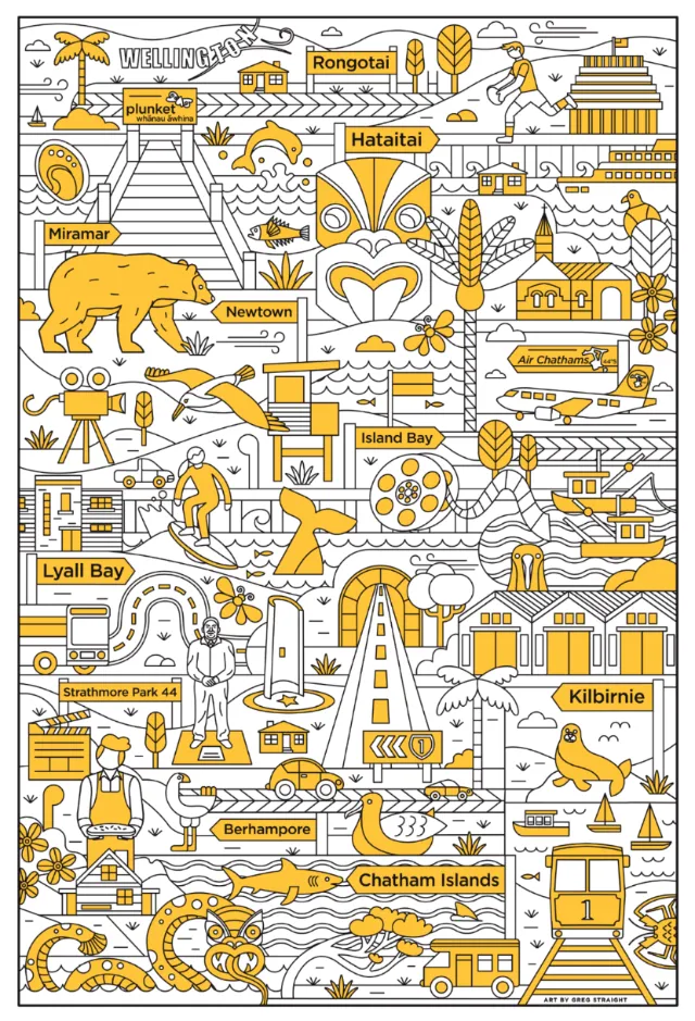 Illustrated map of Chatham Islands and nearby locations by Greg Straight