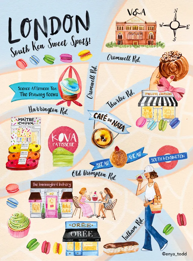 Map painting of London's South Kensington sweet spots