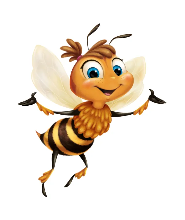 Cheerful cartoon bee in flight with open wings by Andreas Besser