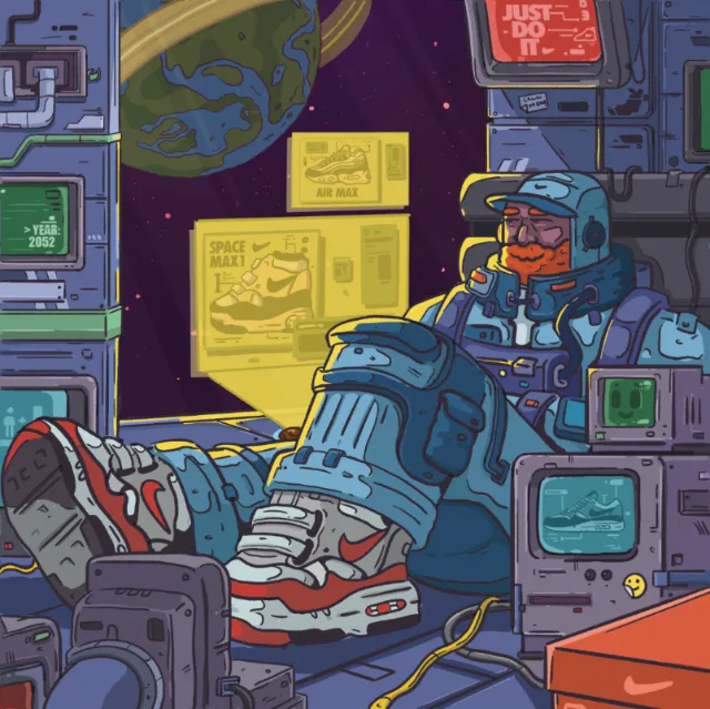 Mpumelelo Bhengu’s astronaut wearing Nike sneakers in space