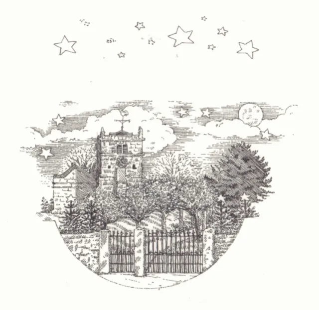 Hand-drawn architectural church artwork