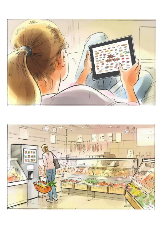 Woman holding tablet and shopping in supermarket by Henryk Zimak