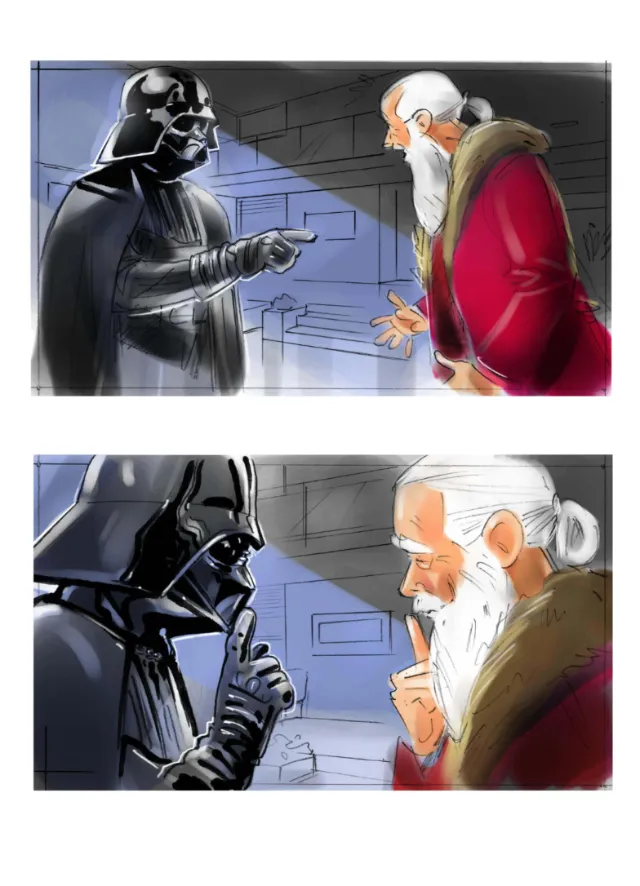 Darth Vader talks with an elderly man with white hair and beard by Henryk Zimak