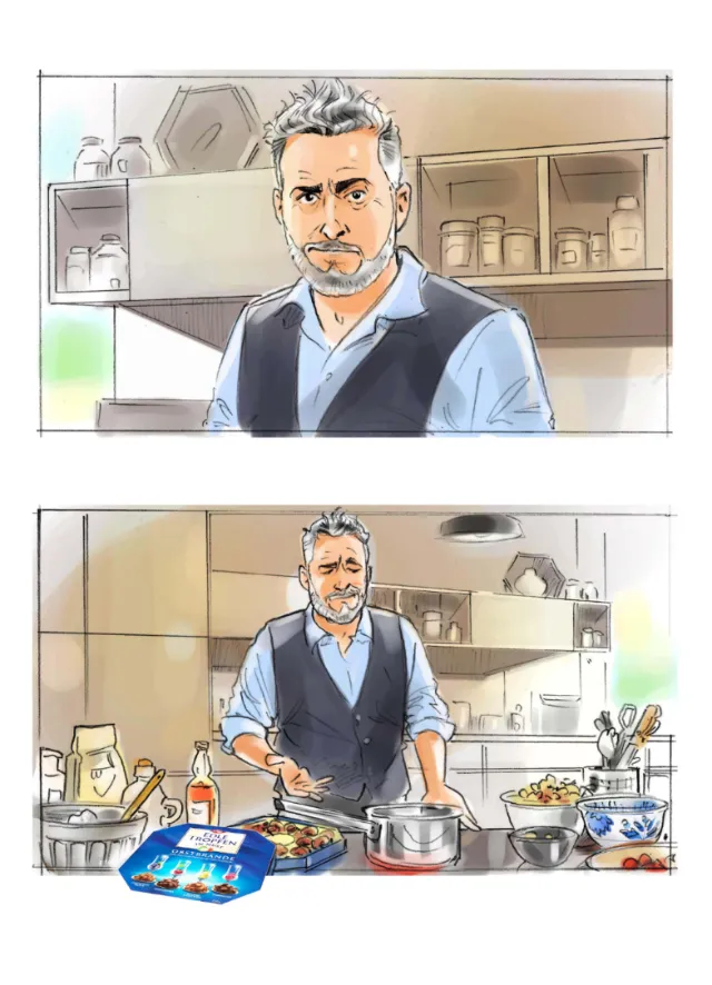 Illustration of a man preparing food in a modern kitchen by Henryk Zimak