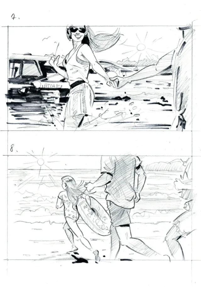 Pencil sketches of people enjoying a sunny beach by Henryk Zimak