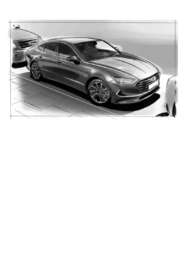 Sketch of a modern sedan car in showroom by Henryk Zimak