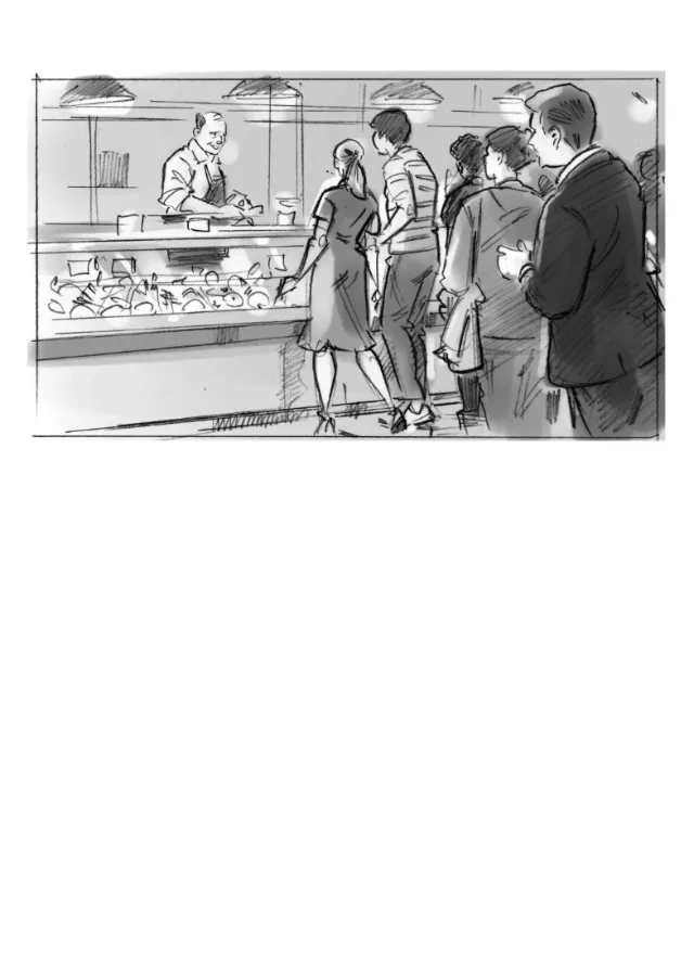 People in line at deli counter with server behind glass by Henryk Zimak