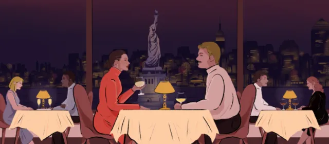 A dating couple depicted in an illustration of people