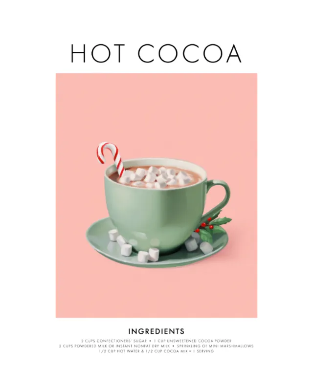 Green cup filled with hot cocoa, marshmallows, and candy cane