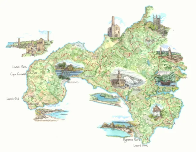 Compact Cornwall map for tourists