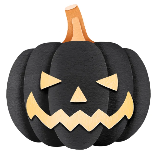 Black pumpkin with triangular eyes and jagged mouth