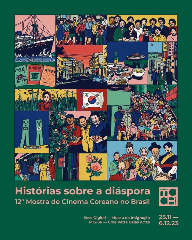 Colorful Korean diaspora history and culture illustration collage