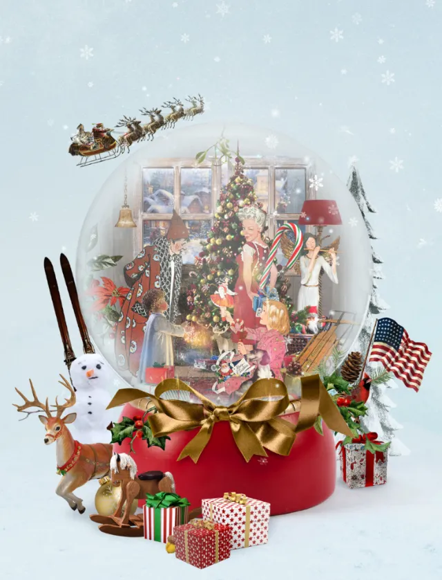 Festive Christmas snow globe with decorated tree and gifts