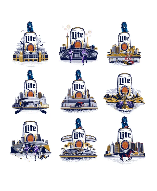 Nine NFL and Miller Lite gameday themed illustrations by Ede Studio