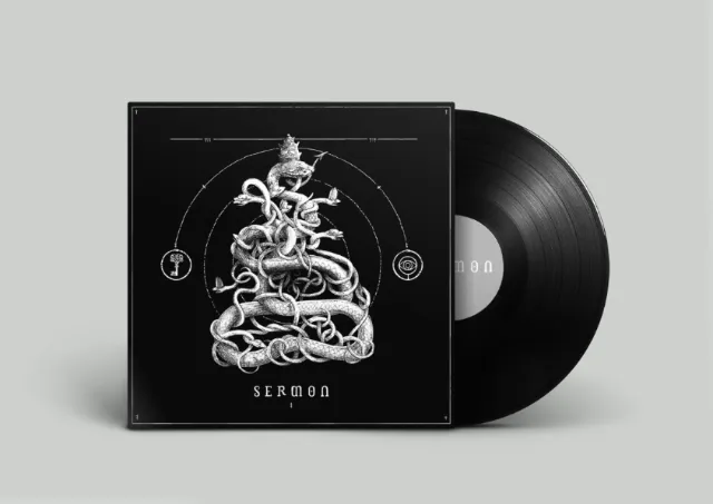 Sermon album cover with a coiled serpent illustration by Studio Duco
