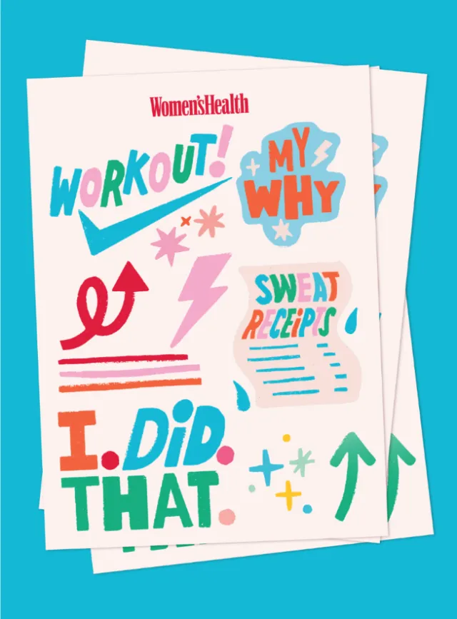 Colorful workout and motivation stickers with energetic lettering