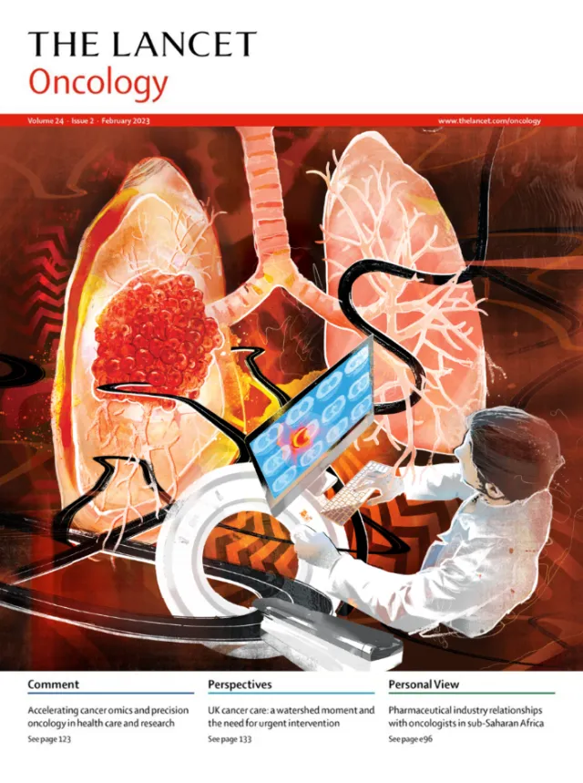Scientist analyzing lung cancer data on digital screen with lungs in background
