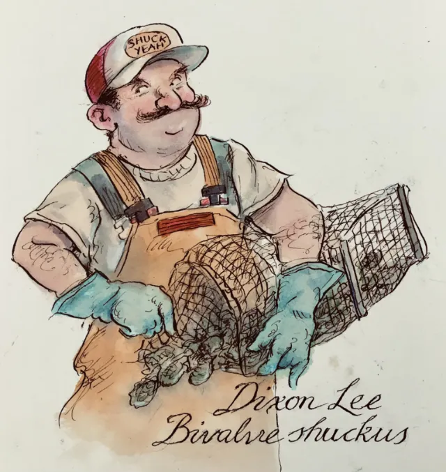 Cheerful fisherman holding crab trap by John Holder