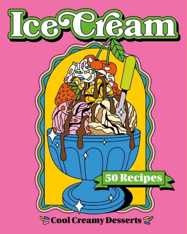 Title page for "Ice cream 50 Recipes, Cool Creamy Desserts" book